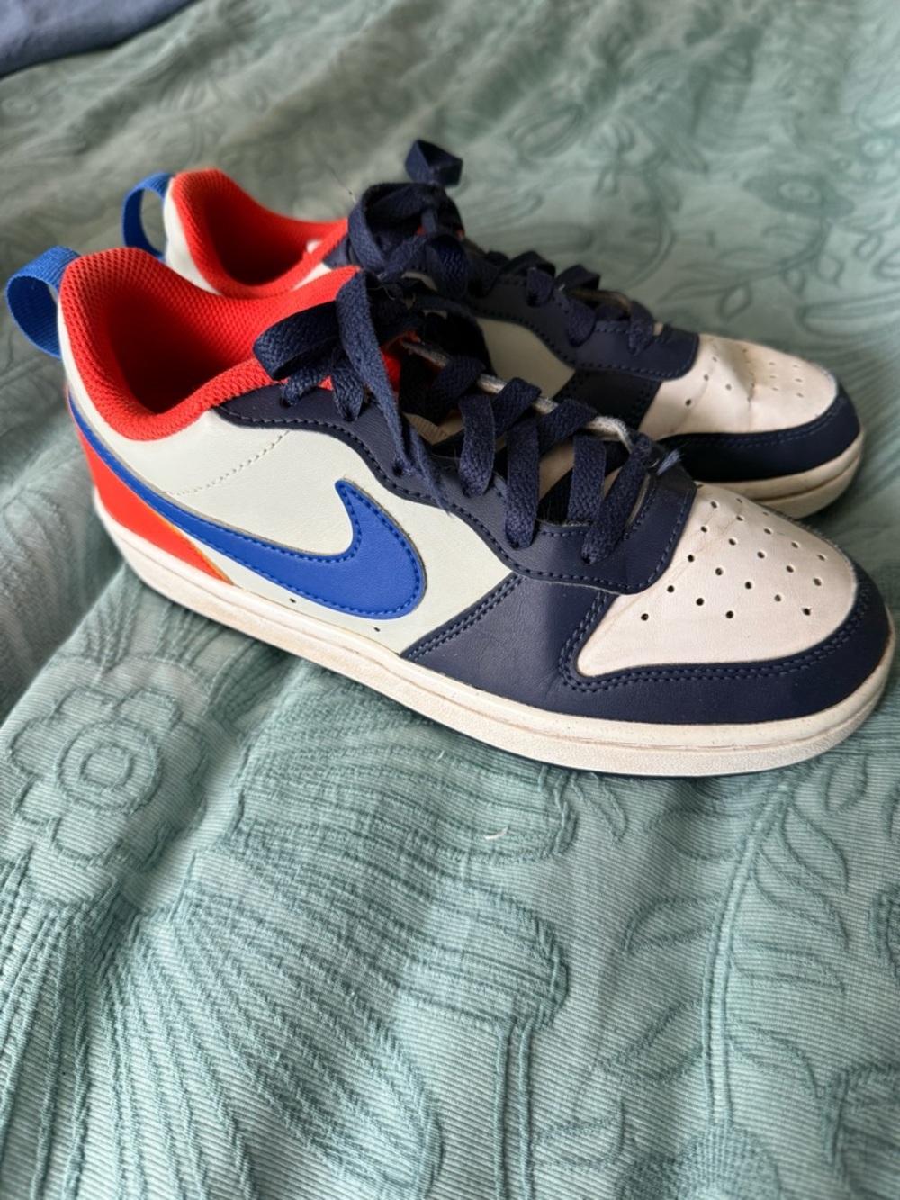 Nike Kids Navy, White & Orange Low-Top Sneakers with Red Accent